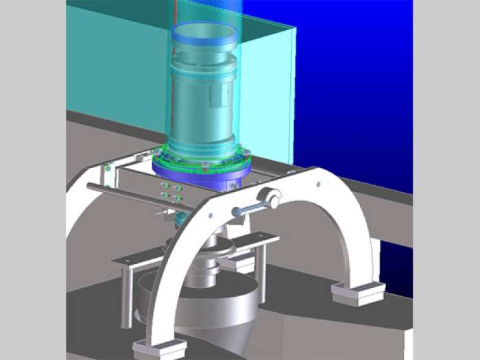 3D Ansicht System VTS 200 mit Hubfunktion
auf einer Tablettenpresse aufgeständert